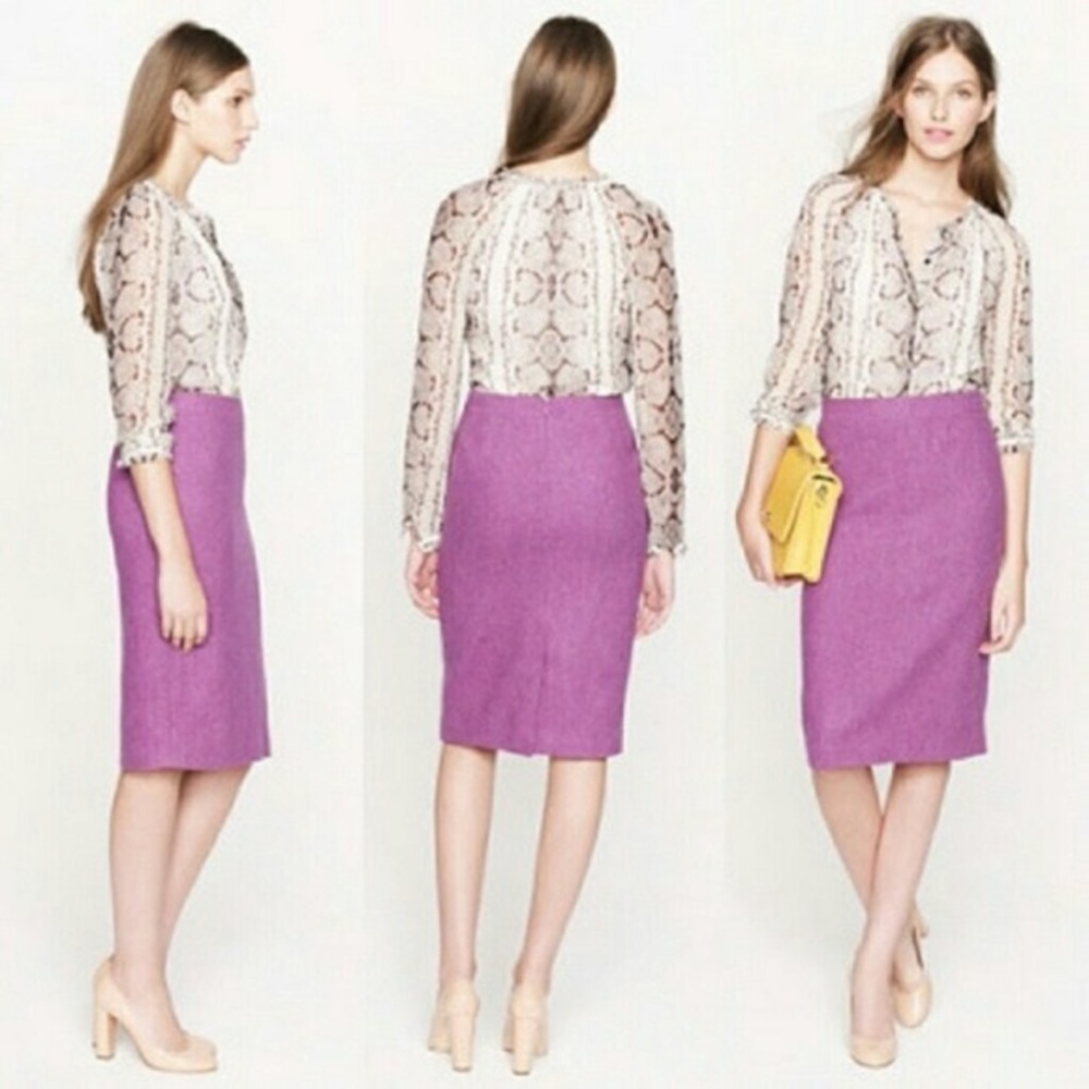 J. Crew Manor purple 100% wool herringbone No. 2 pencil skirt Sz 2 NWOT